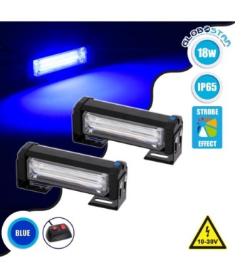 GloboStar® 85026 PRO Series ΣΕΤ 2 x Μπάρες Σήμανσης Οχήματος Αστυνομίας για Αυτοκίνητα & Φορτηγά 13 Προγραμμάτων Φωτισμού STROBE LED CREE CXB COB 18W DC 10-30V Αδιάβροχο IP65 Μπλε